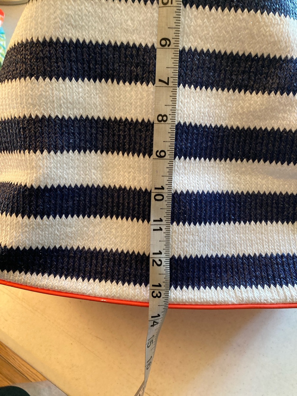 Vera Bradley Navy and White Striped Tote with Orange Trim and Tassel - Picture 9 of 11